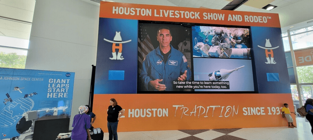 Astronaut Raj Chari on the big screen at NRG Center in Houston, Texas. Credits: Jessica Cordero/NASA